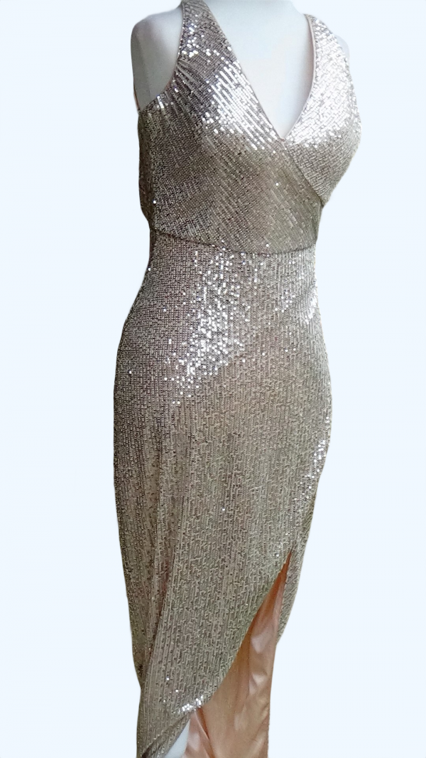 Tiffany Designs Platinum Sequin Gown