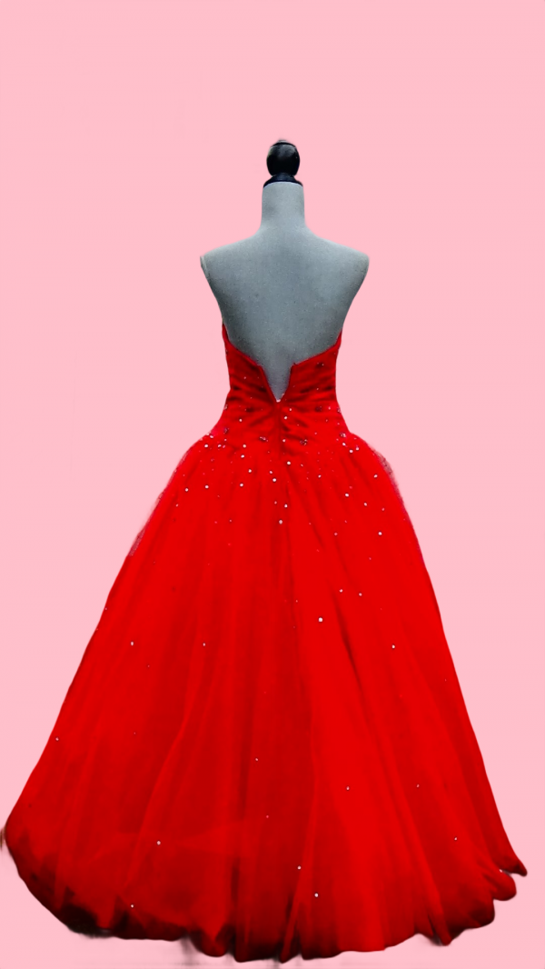 Red Strapless Cinderella Gown